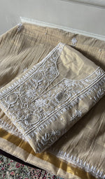 Load image into Gallery viewer, Women's Lakhnavi Handcrafted Tissue Chanderi Unstitched Chikankari Kurta And Dupatta Set - HONC0347707