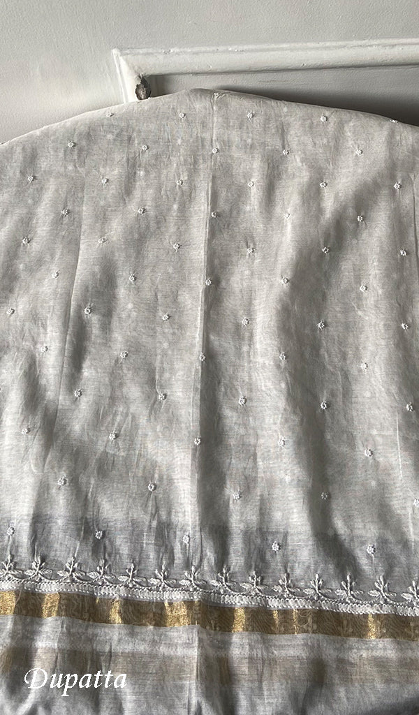 Women's Lakhnavi Handcrafted Mul Chanderi Unstitched Kurta And Dupatta Set - HONC0342904