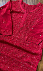 Load image into Gallery viewer, Yusra Women&#39;s Lakhnavi Handcrafted Viscose Georgette Chikankari Kurti- HONC0282690
