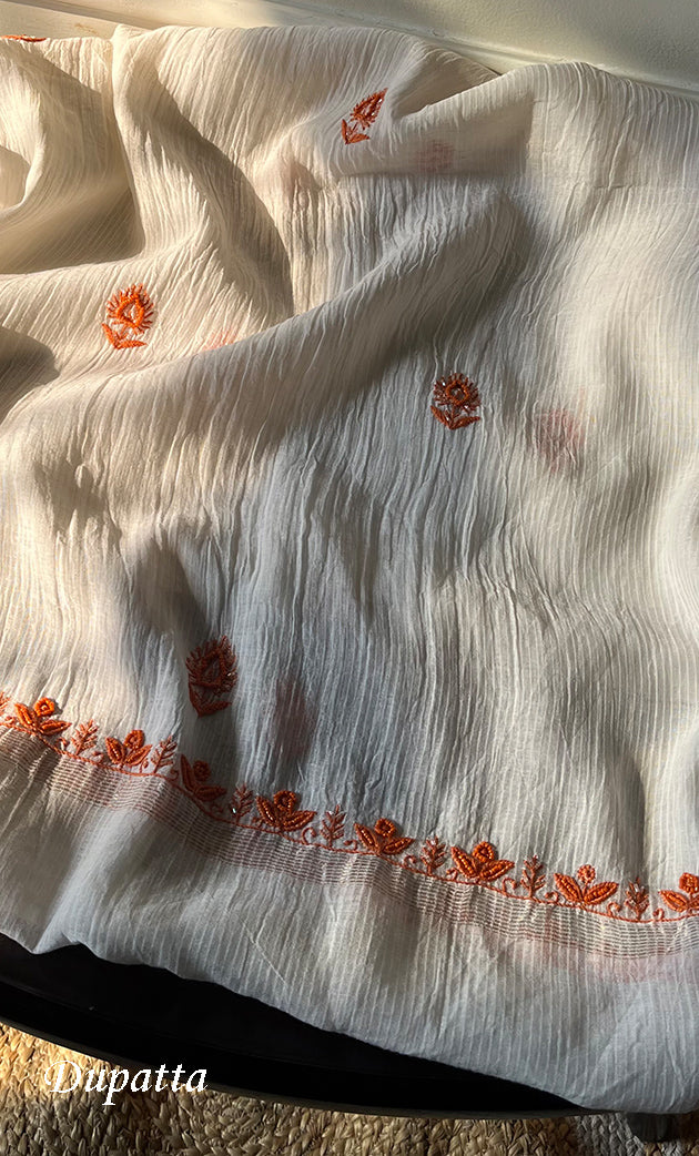 Women's Lakhnavi Handcrafted Maheshwari Mul Chanderi UnStitched Kurta And Dupatta Set - HONC0288345