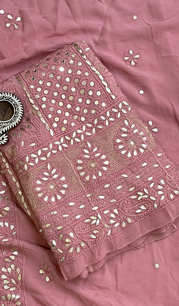 Women's Lucknowi Handcrafted Viscose Georgette Chikankari Anarkali Full Set- HONC0135557