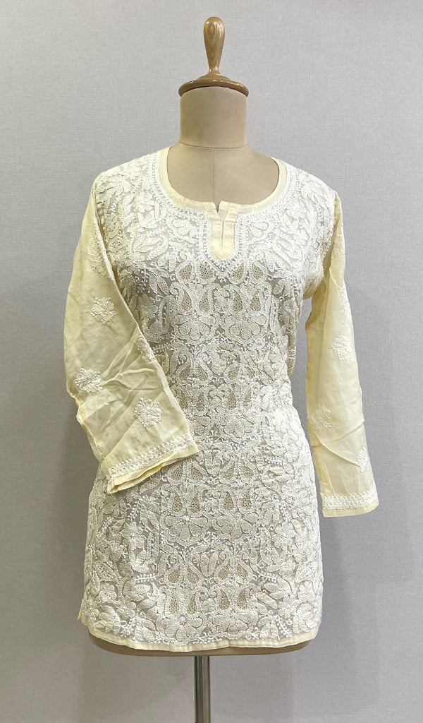 Women's Lucknowi Handcrafted White Cotton Chikankari Top - HONC0165295