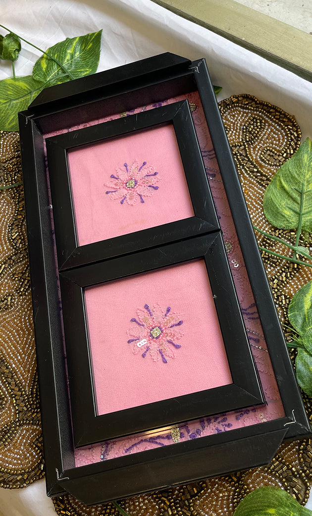 Handcrafted Chikankari Tray with Two Coasters – Wooden Frame - HONC0295550