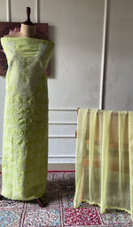 将图像加载到图库查看器中， Women's Lakhnavi Handcrafted Cotton Unstitched Chikankari Suit Material - HONC0360798