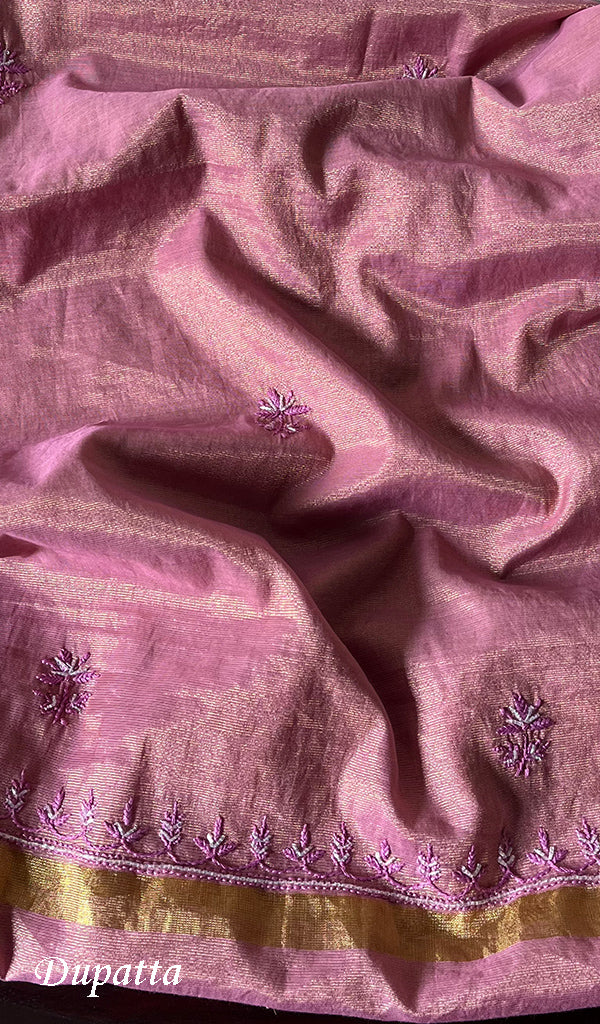 Women's Lakhnavi Handcrafted Tissue Chanderi Chikankari Suit Material - HONC0275988