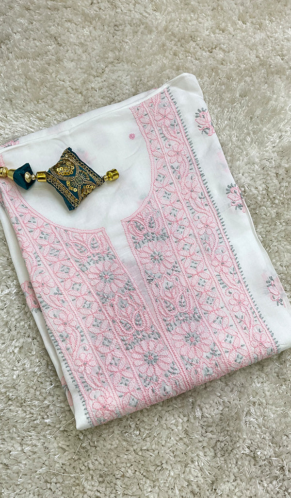 Women's Lucknowi Handcrafted Mul Cotton Chikankari Unstitched Kurti Fabric - HONC0151876