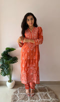 Ziva Women's Lucknowi Handcrafted Mul Chanderi Stitched Chikankari Kurta And Plazzo Set- HONC0378824
