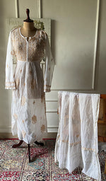 Load image into Gallery viewer, Haviya Women's Lakhnavi Handcrafted Mul Chanderi Semi - Stitchd Kurta And Dupatta Set - HONC0322139
