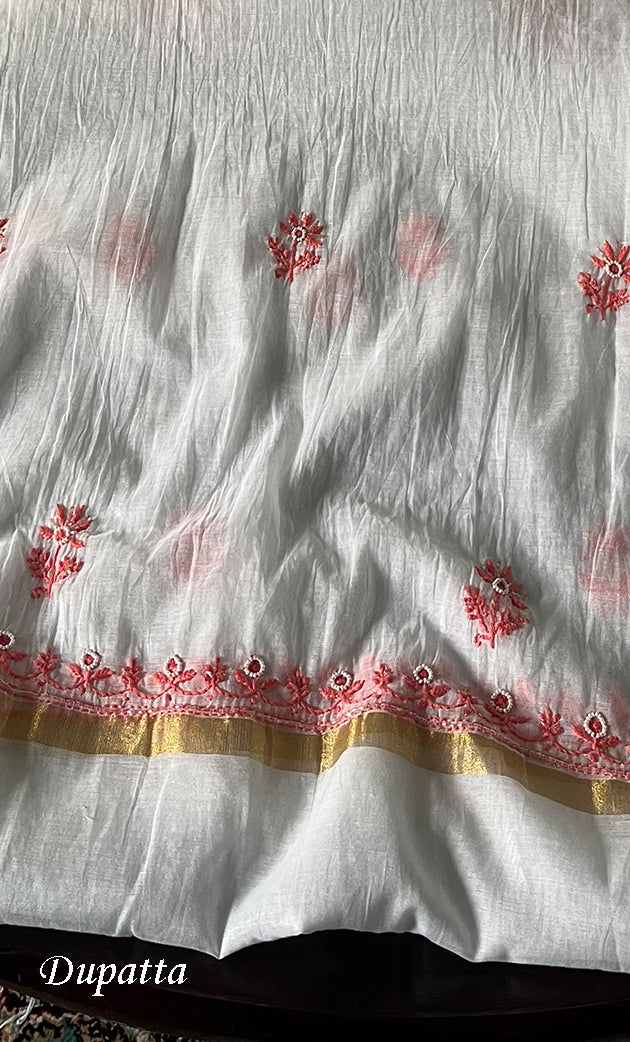 Women's Lakhnavi Handcrafted Mul Chanderi Unstitched Kurta And Dupatta Set- HONC0321880