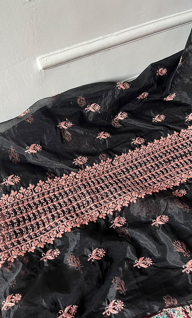 Charvi Women's Lakhnavi Handcrafted Organza Chikankari Unstitched Kurti Fabric - HONC0336183