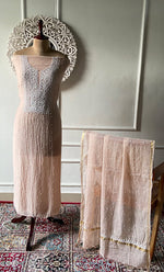 Load image into Gallery viewer, Women's Lakhnavi Handcrafted Unstitchd Mul Chanderi Kurta And Dupatta Set - HONC0338195