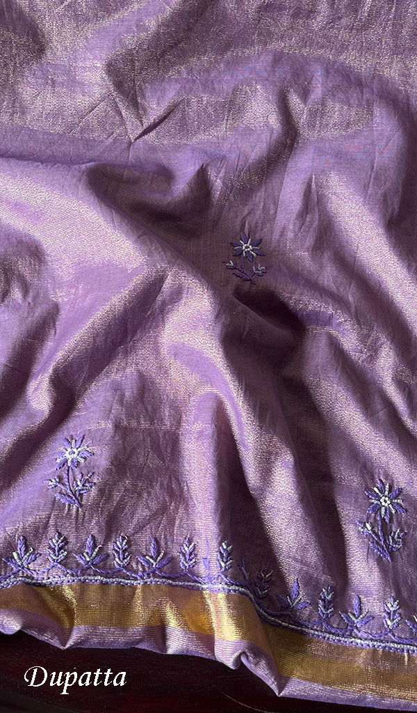 Women's Lakhnavi Handcrafted Tissue Chanderi Chikankari Suit Material - HONC0275989