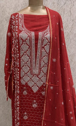 将图像加载到图库查看器中， Mehar Women's Lakhnavi Handcrafted Mul Chanderi Semi - Stitched Kurta And Dupatta Set - HONC0312363