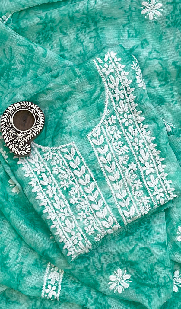 Women's Lucknowi Handcrafted Kota Chanderi Chikankari Kurta And Dupatta Set - HONC0142189