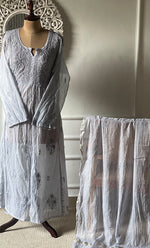 Load image into Gallery viewer, Women&#39;s Lakhnavi Handcrafted Mul Chanderi Semi - stitched Chikankari Full Suit Material - HONC0319558
