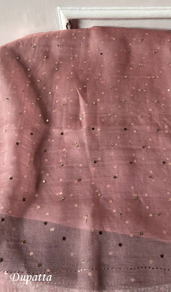 Marifa Women's Lakhnavi Handcrafted Pure Organza Chikankari Unstitched Kurta And Dupatta Set- HONC0341366