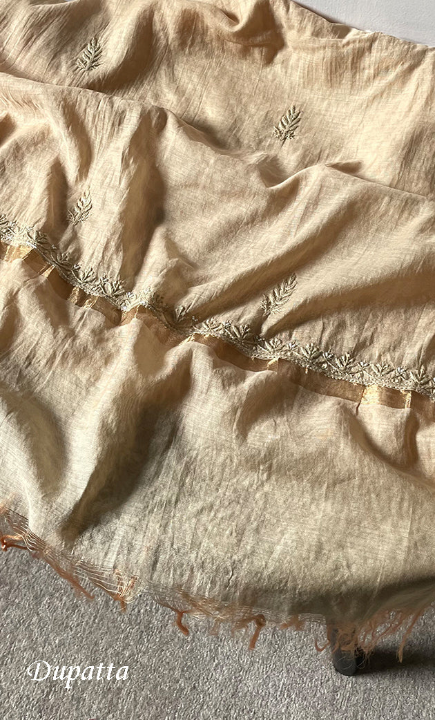 Women's Lakhnavi Handcrafted Mul Chanderi Unstitched Chikankari Full Suit Material - HONC0323585