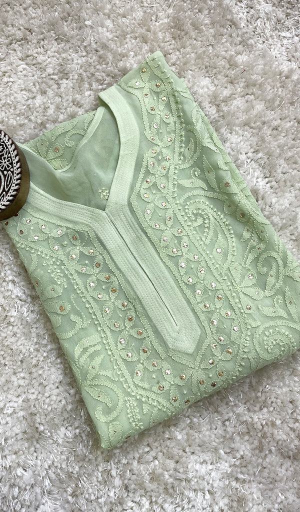 Women's Lakhnavi Handcrafted Viscose Georgette Chikankari Kurti - HONC0161827