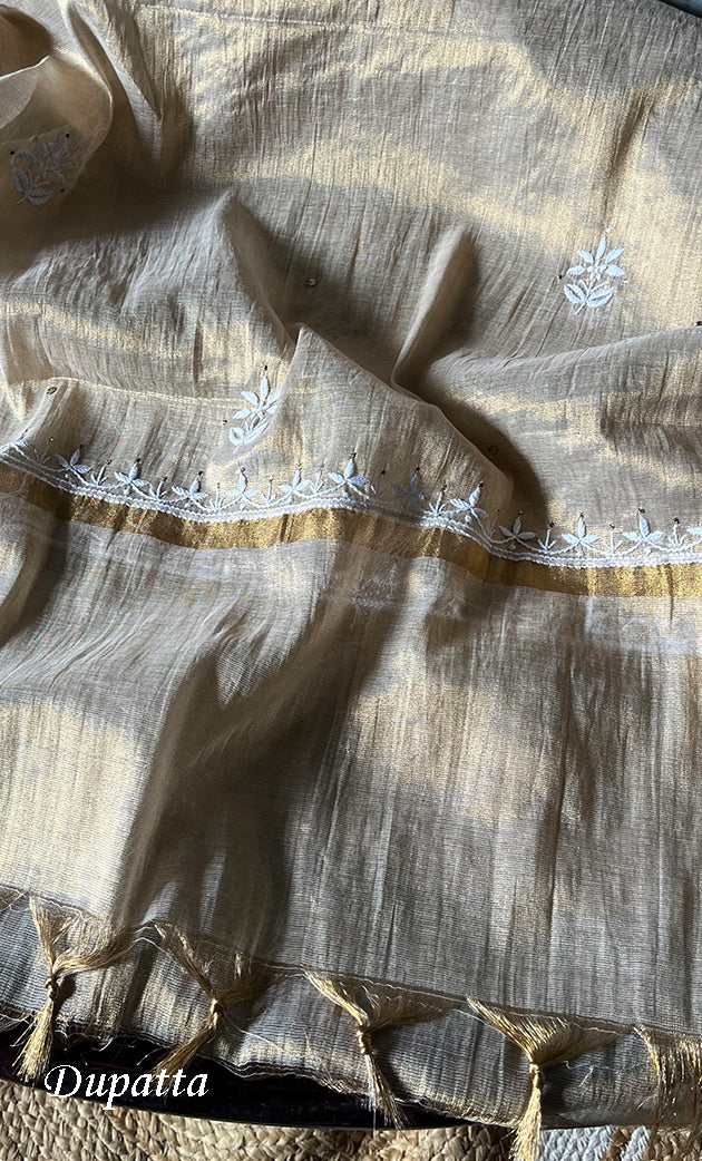 Women's Lakhnavi Handcrafted Tissue Chanderi Unstitched Kurta And Dupatta Set - HONC0278193