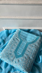 将图像加载到图库查看器中， Women's Lakhnavi Handcrafted Cotton Unstitched Chikankari Suit Material - HONC0367378