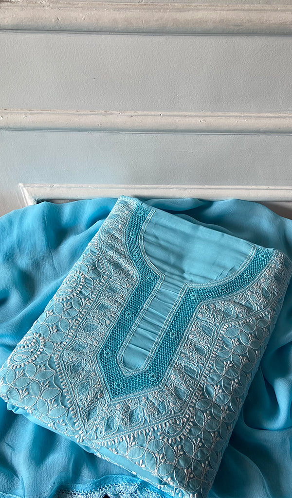 Women's Lakhnavi Handcrafted Cotton Unstitched Chikankari Suit Material - HONC0367378