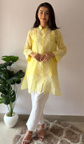 Arham Women's Lakhnavi Handcrafted Mul Chanderi Chikankari Top - HONC0364862