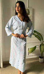 Load image into Gallery viewer, Women&#39;s Lucknowi Handcrafted Cotton Chikankari Long Dress - HONC0309337
