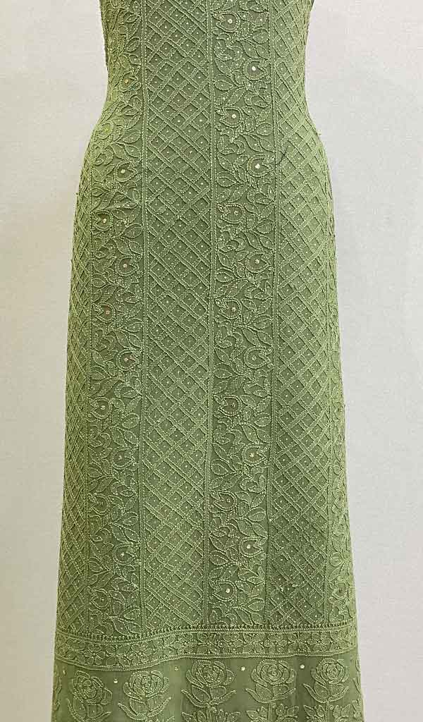 Women's Lakhnavi Handcrafted Viscose Georgette Chikankari Unstitched Kurti Fabric - HONC0206902