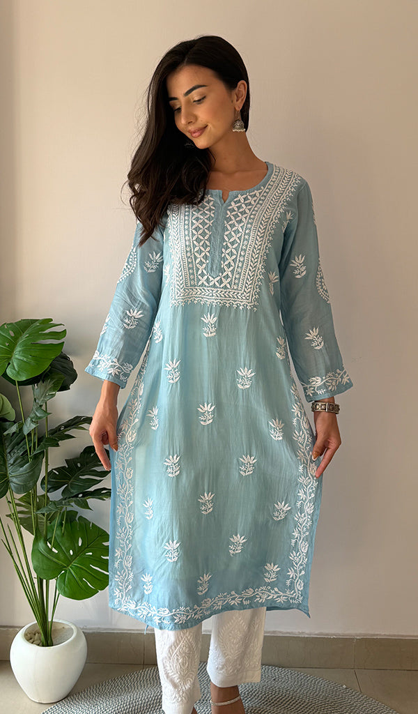 Jiya Women's Lakhnavi Handcrafted Muslin Chikankari Kurti - HONC0367684