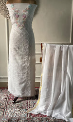 Load image into Gallery viewer, Women's Lakhnavi Handcrafted Unstitched Cotton Chikankari Kurta Dupatta Set - HONC0326100