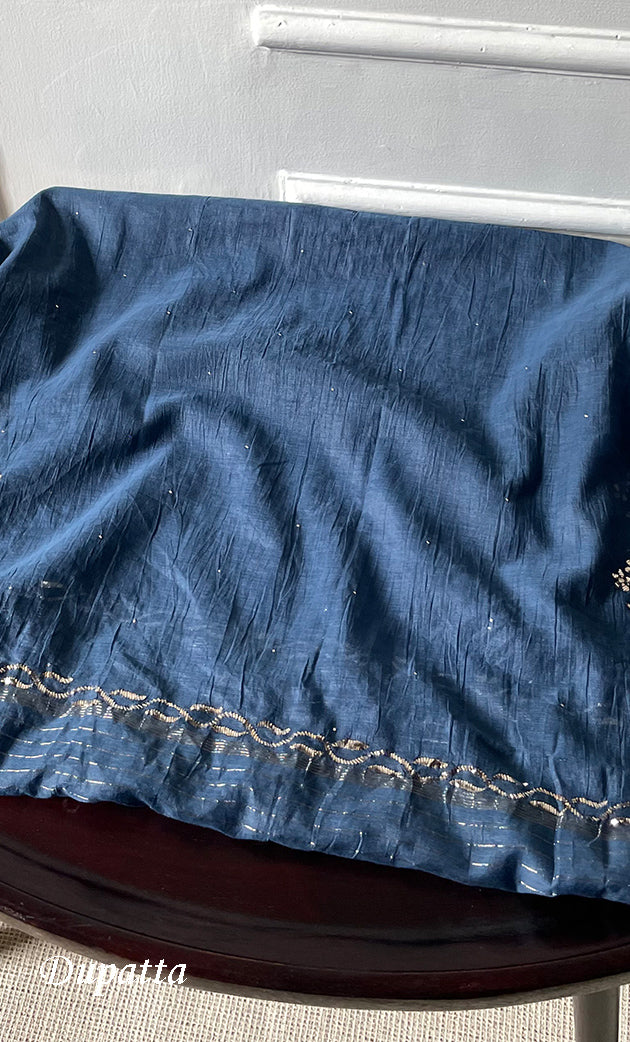 Women's Lakhnavi Handcrafted Mul Chanderi Unstitched Kurta And Dupatta Set - HONC0274496