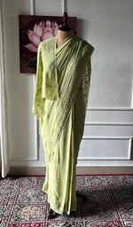 Load image into Gallery viewer, Women's Lakhnavi Handcrafted Viscose Georgette Chikankari Saree - HONC0337524