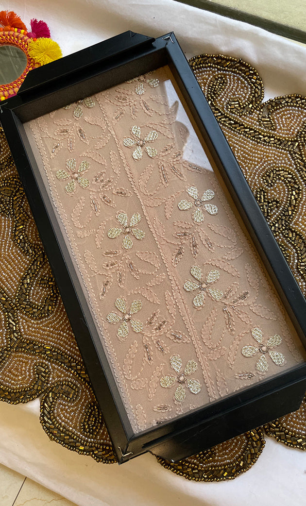 Chikankari Tray with Two Coasters - HONC0254743