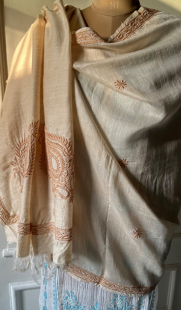 Women's Lakhnavi Handcrafted  Munga Silk Chikankari Dupatta - HONC0180060