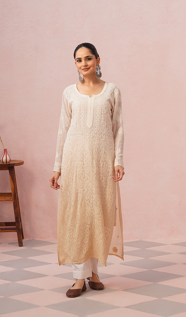Fareeha Women's Lakhnavi Handcrafted Viscose Georgette Chikankari Kurti - HONC0452169