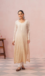 将图像加载到图库查看器中， Fareeha Women's Lakhnavi Handcrafted Viscose Georgette Chikankari Kurti - HONC0452169