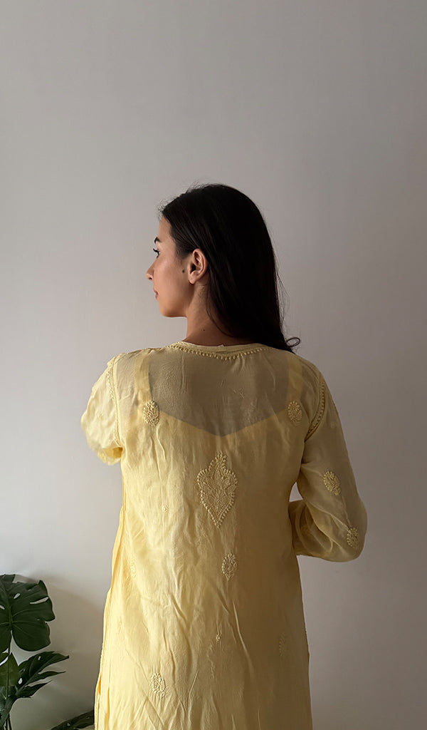 Women's Lakhnavi Handcrafted Modal Cotton Chikankari Kurti And Plazzo Set - HONC0371322
