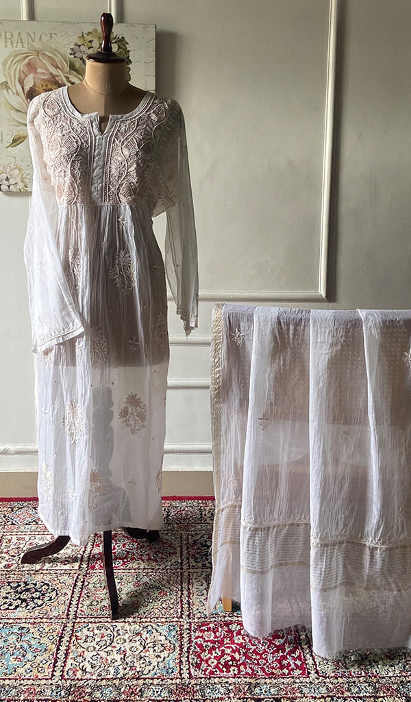 Women's Lakhnavi Handcrafted Mul Chanderi Semi - Stitched Kurta And Dupatta Set -  HONC0343195