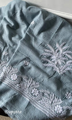 Load image into Gallery viewer, Women&#39;s Lucknowi Handcrafted Kota Cotton Chikankari Unstitched Kurta And Dupatta Set - HONC0312637
