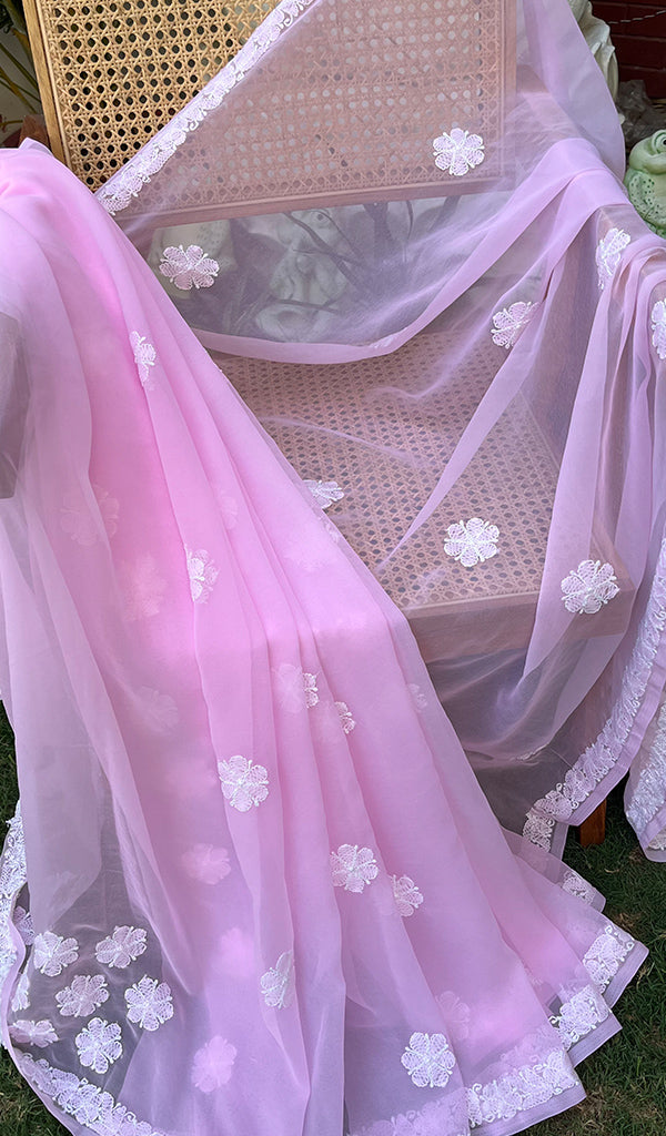 Women's Lakhnavi Handcrafted Faux-Georgette Chikankari Saree - HONC01782530