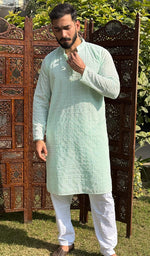 Load image into Gallery viewer, Men&#39;s Faux-Georgette Hakoba Kurta - HONC0261832
