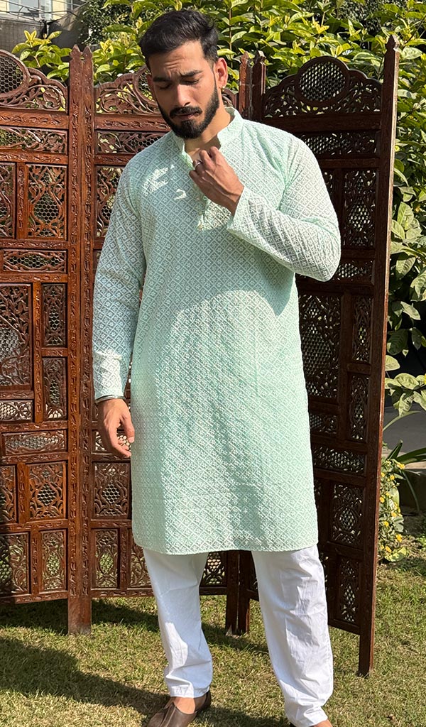 Men's Faux-Georgette Hakoba Kurta - HONC0261832