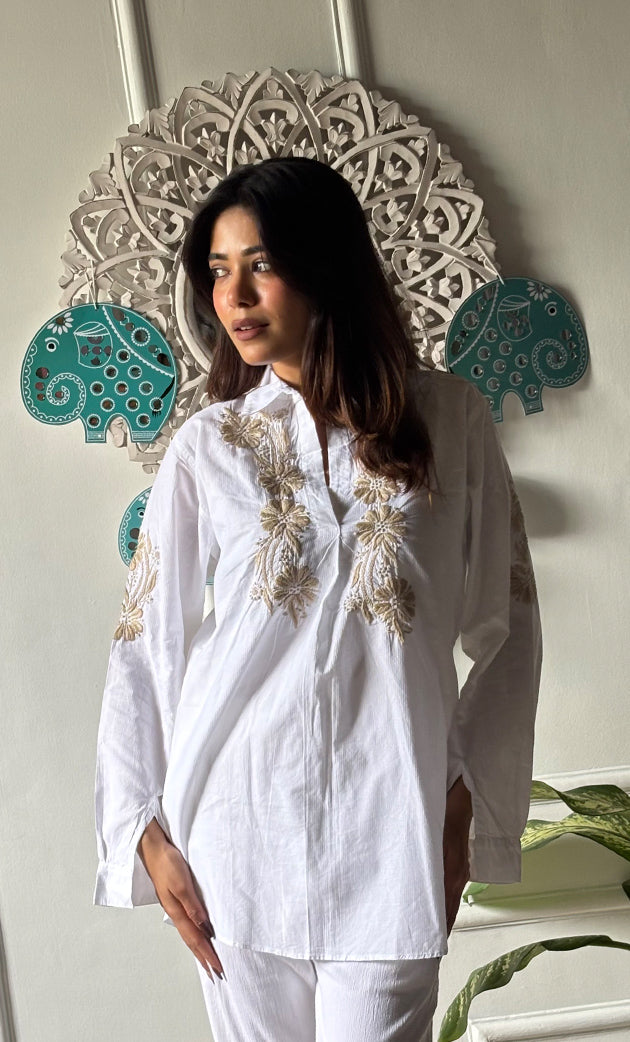 Shaniya Women's Lakhnavi Handcrafted Modal Cotton Chikankari Shirt - HONC0313768