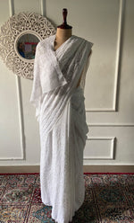 Load image into Gallery viewer, Women's Lakhnavi Handcrafted Viscose Georgette Chikankari Saree - HONC0303241