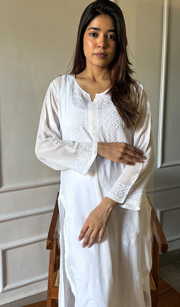 Safiya Women's Lakhnavi Handcrafted Viscose Georgette Chikankari Kurti- HONC0164617