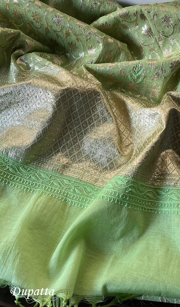 Women's Lucknowi Handcrafted Chanderi Silk Chikankari Full Suit Material - HONC0168024