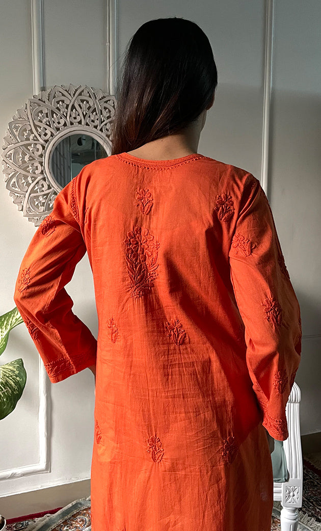 Women's Lakhnavi Handcrafted Chanderi Silk Chikankari Top And Pant Set - HONC0320557