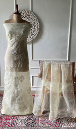 将图像加载到图库查看器中， Women's Lakhnavi Handcrafted Pure Organza Chikankari Unstitched Full Suit Material - HONC0361467
