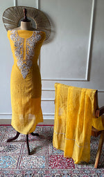 Load image into Gallery viewer, Nyla Women's Lakhnavi Handcrafted Mul Chanderi Unstitched Chikankari Full Suit Material - HONC0353146