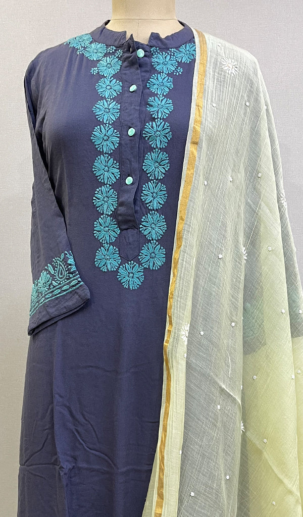 Women's Lakhnavi Handcrafted Mul Chanderi Chikankari Dupatta -  HONC0222602